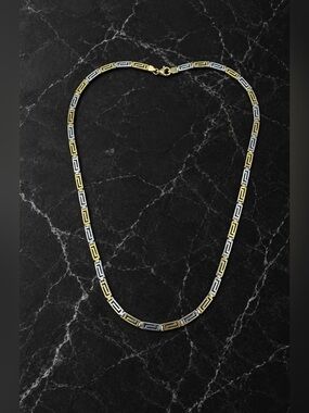 Sterling Silver Gold Plated Two Tone Greek Key Mens Womens Chain Necklace